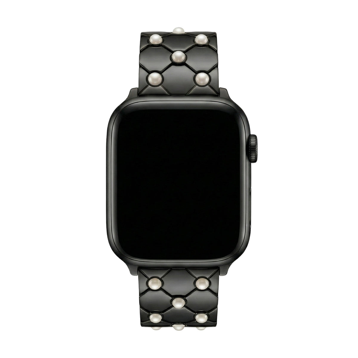 Apple Watch beaded metal bracelet, elegant geometric links, refined polished finish, Pita model