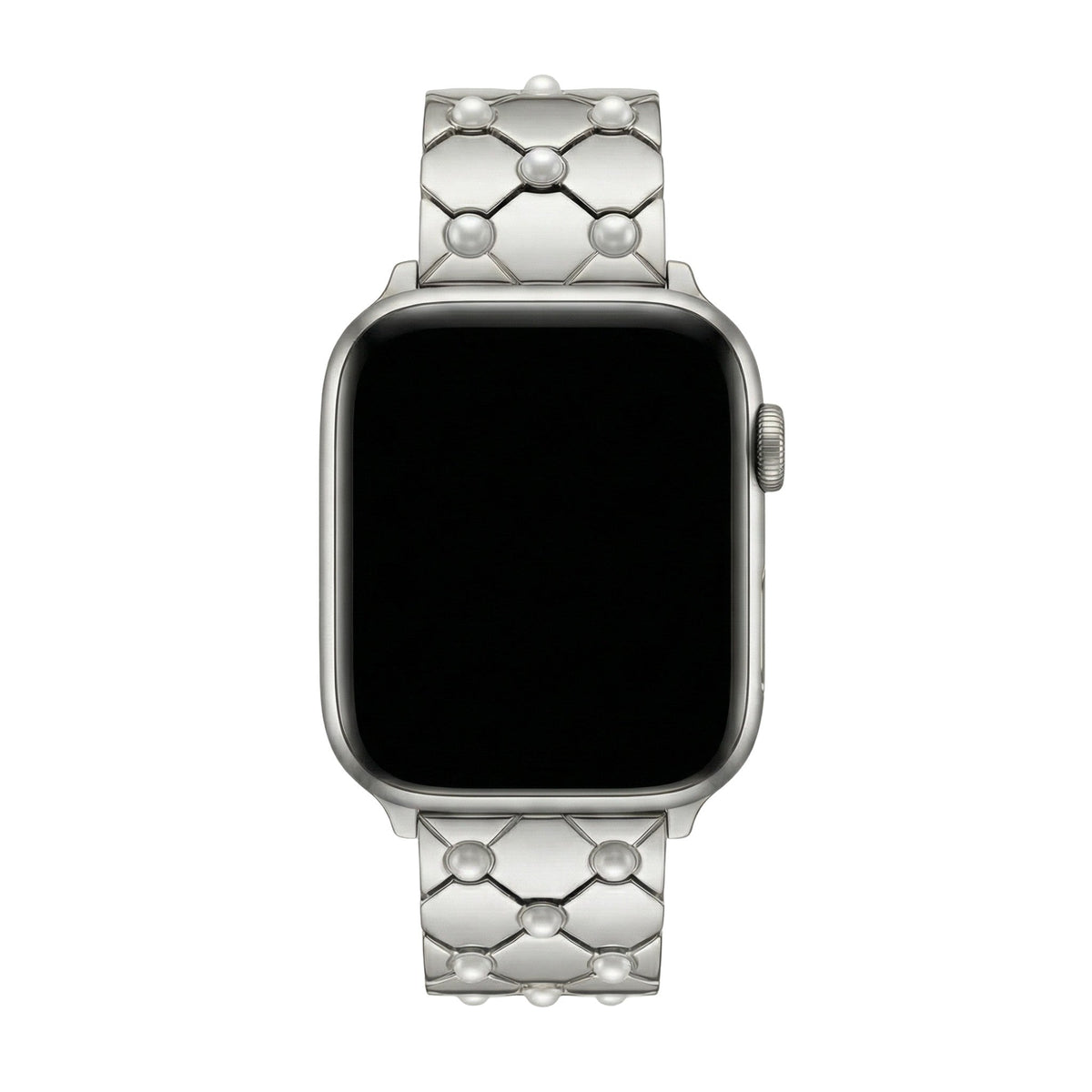 Apple Watch beaded metal bracelet, elegant geometric links, refined polished finish, Pita model
