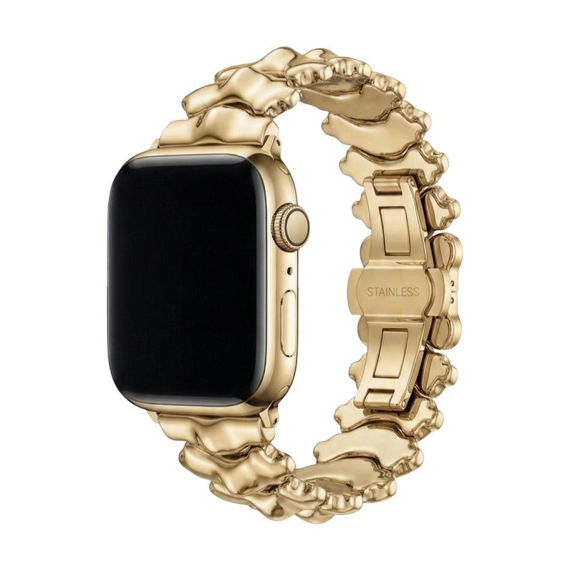 Armband für Apple Watch aus hochwertigem Metall, breite Glieder mit Drachenrücken-Skulptureffekt, elegante unsichtbare Faltschließe, Modell Falkor