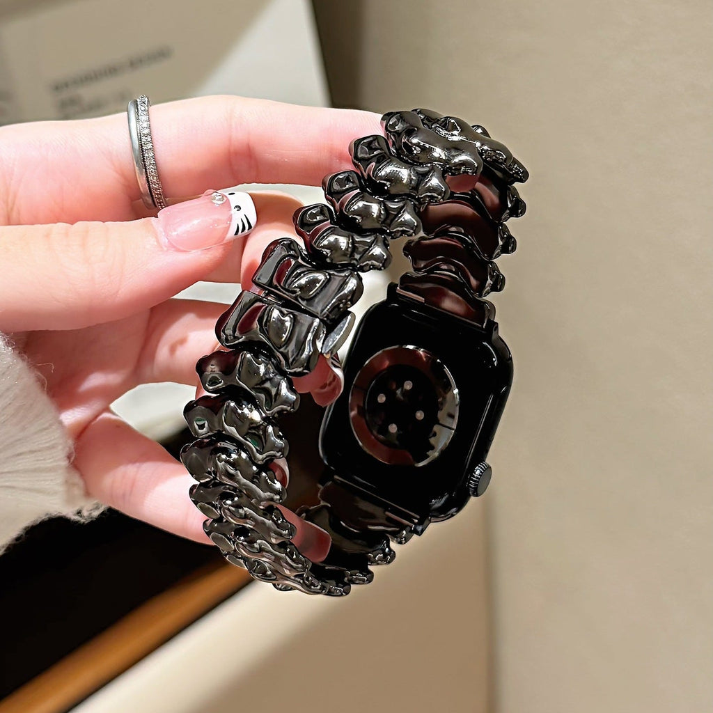 Armband für Apple Watch aus hochwertigem Metall, breite Glieder mit Drachenrücken-Skulptureffekt, elegante unsichtbare Faltschließe, Modell Falkor