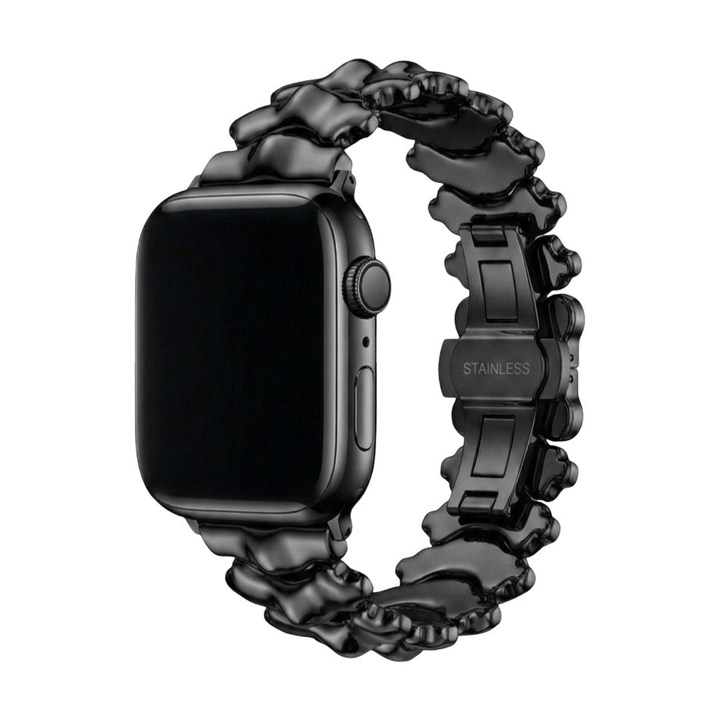 Armband für Apple Watch aus hochwertigem Metall, breite Glieder mit Drachenrücken-Skulptureffekt, elegante unsichtbare Faltschließe, Modell Falkor