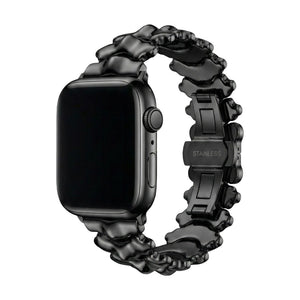 Armband für Apple Watch aus hochwertigem Metall, breite Glieder mit Drachenrücken-Skulptureffekt, elegante unsichtbare Faltschließe, Modell Falkor