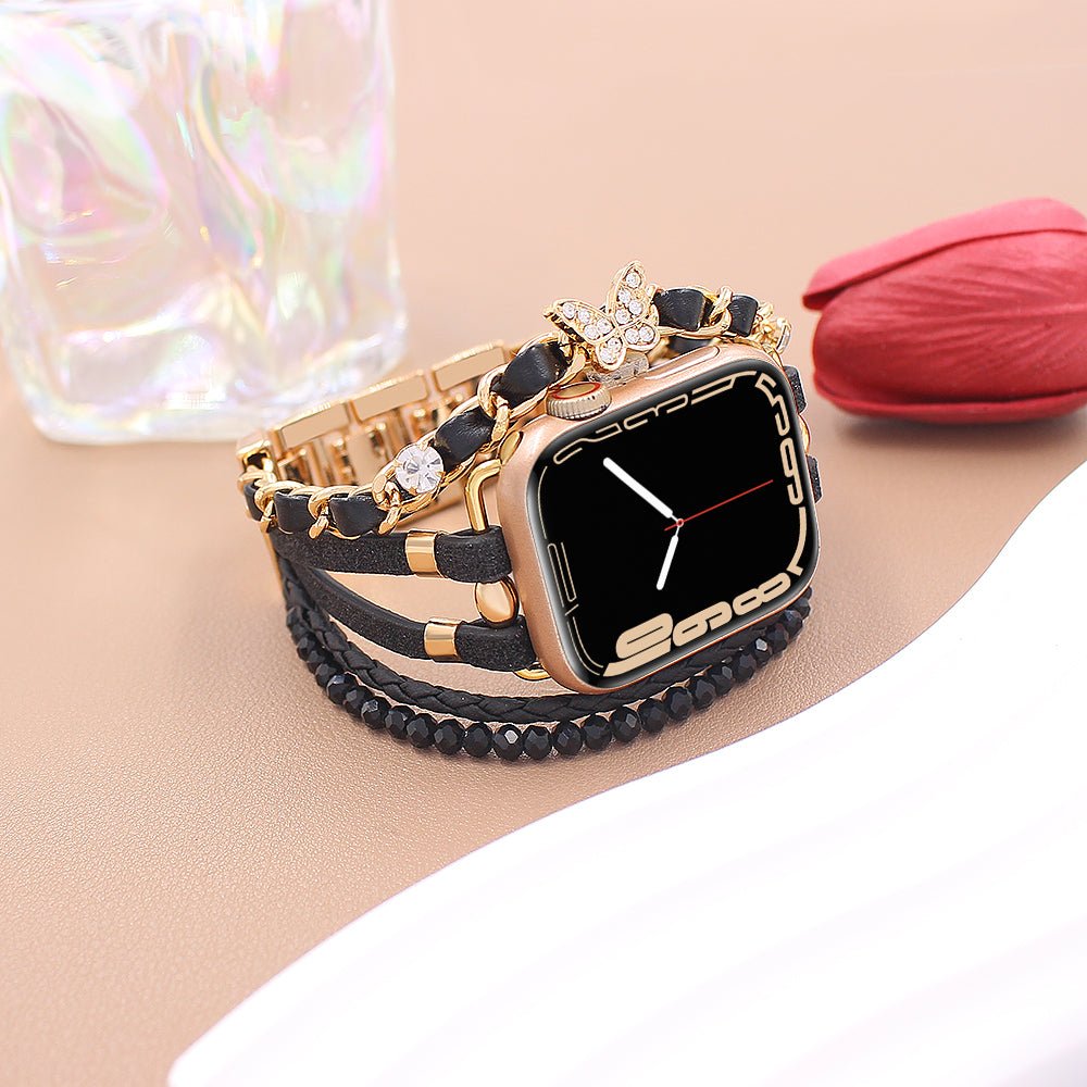 Multi-strand Apple Watch Bracelet, adjustable link design with butterfly charm, chic and elegant, Zoune model