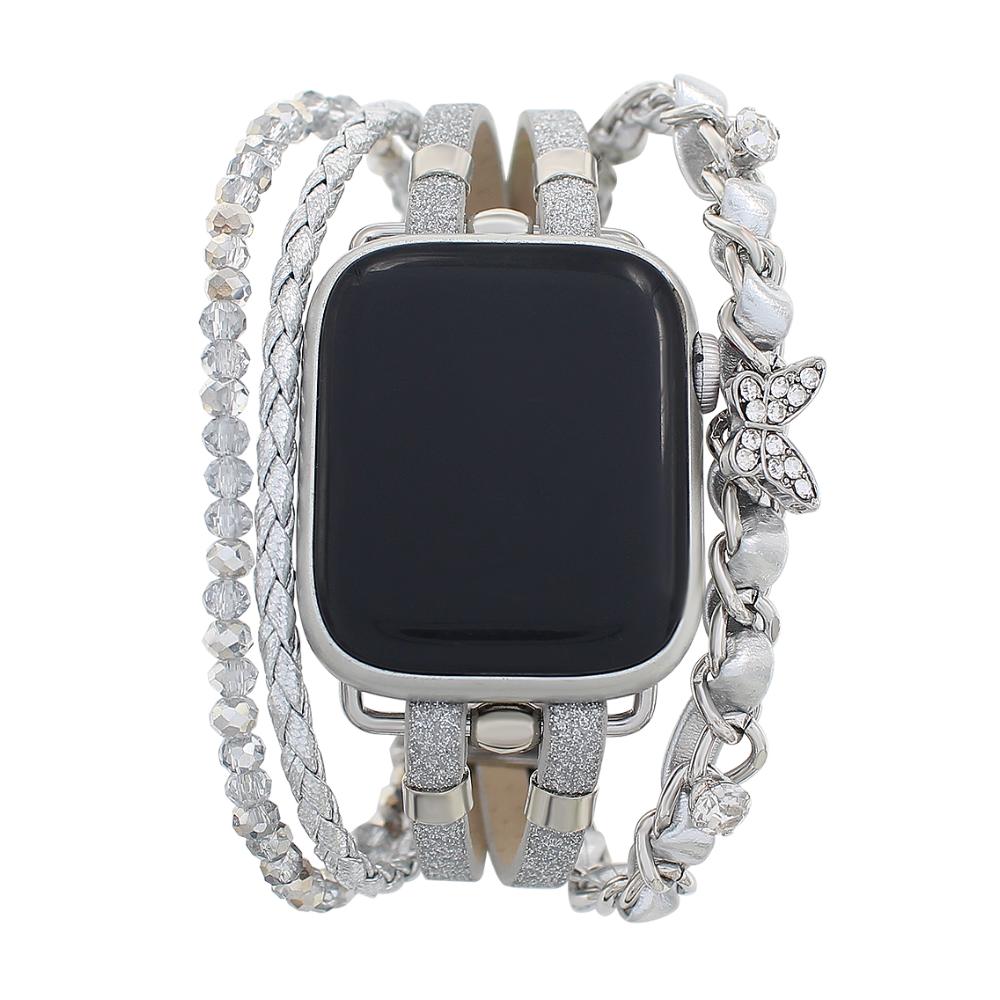 Multi-strand Apple Watch Bracelet, adjustable link design with butterfly charm, chic and elegant, Zoune model