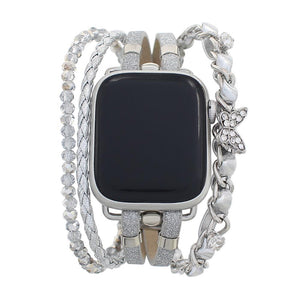 Apple Watch Armband, mehrreihig, verstellbar mit Gliedern und Schmetterlings-Charm, elegant und stilvoll, Modell Zoune