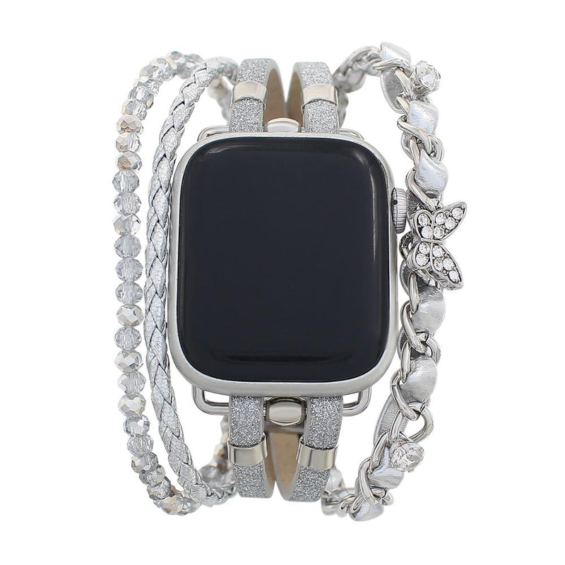 Apple Watch Armband, mehrreihig, verstellbar mit Gliedern und Schmetterlings-Charm, elegant und stilvoll, Modell Zoune