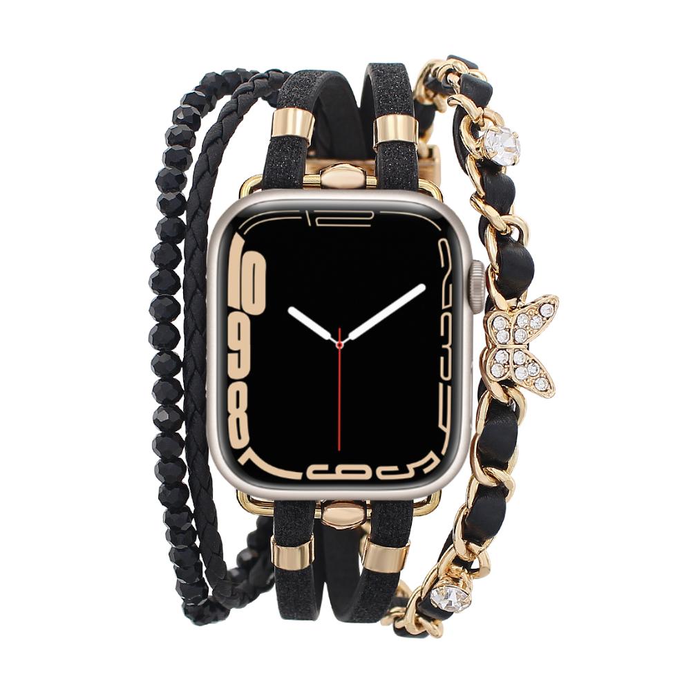 Multi-strand Apple Watch Bracelet, adjustable link design with butterfly charm, chic and elegant, Zoune model
