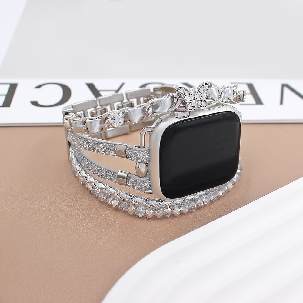 Multi-strand Apple Watch Bracelet, adjustable link design with butterfly charm, chic and elegant, Zoune model