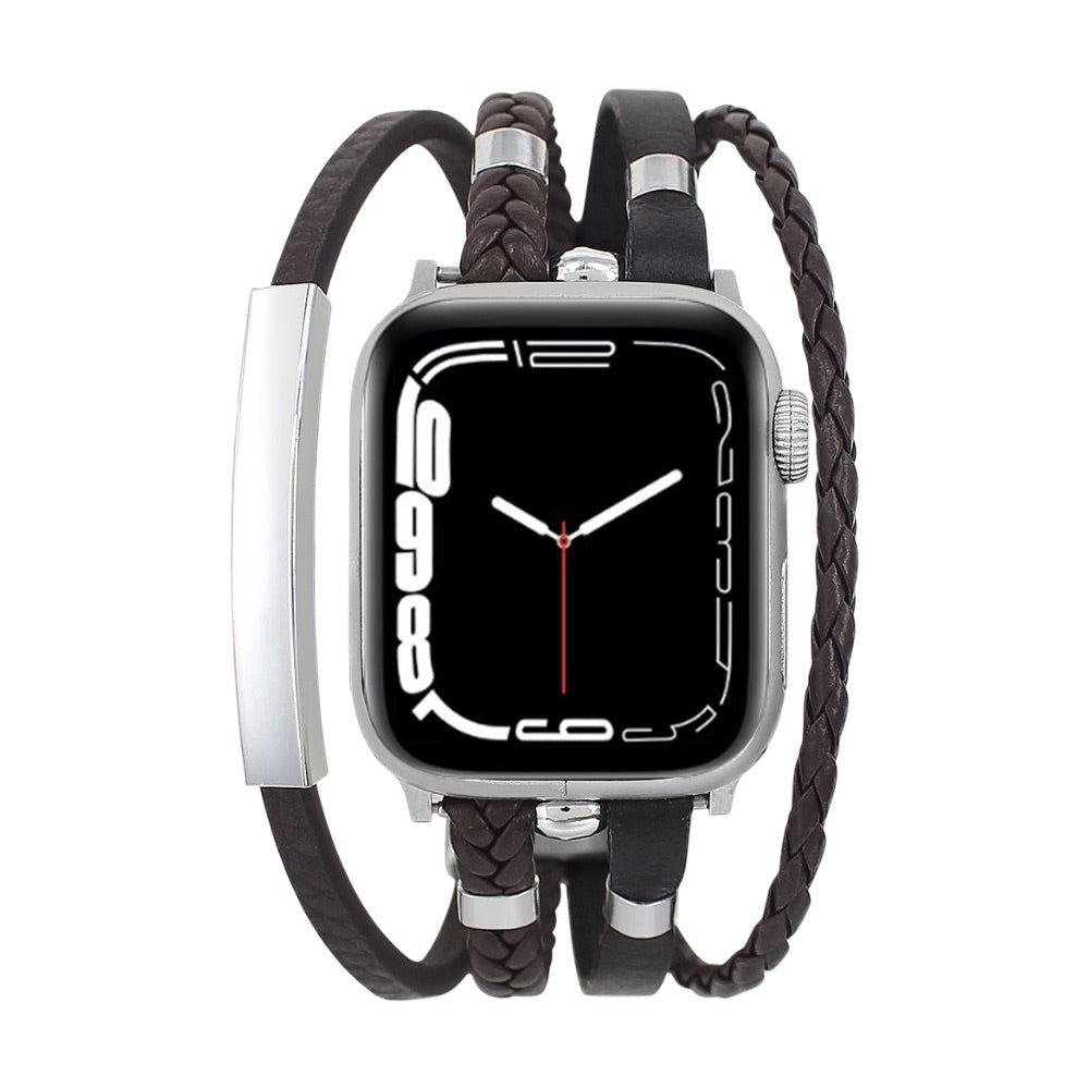 Bracelet Apple Watch multi-rangs en simili vegan, tressé et métal, plaque personnalisable, élégant et ajustable, modèle Héraclès image
