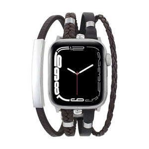 Bracelet Apple Watch multi-rangs en simili vegan, tressé et métal, plaque personnalisable, élégant et ajustable, modèle Héraclès image