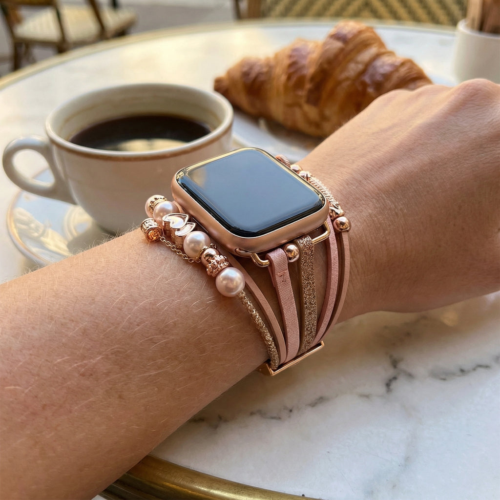 Bracelet Apple Watch, multi-rangs, multi-charms, pour femme, modèle Fidi