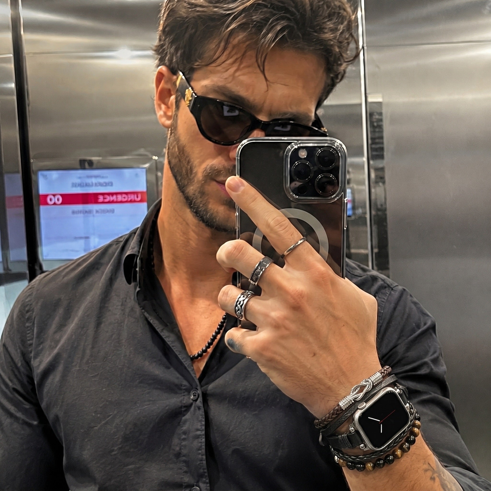 Pulsera para Apple Watch de múltiples hileras, con cuentas de ojo de tigre y ónix, nudo celta, cierre ajustable, modelo Arcane