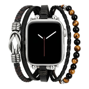 Pulsera para Apple Watch de múltiples hileras, con cuentas de ojo de tigre y ónix, nudo celta, cierre ajustable, modelo Arcane