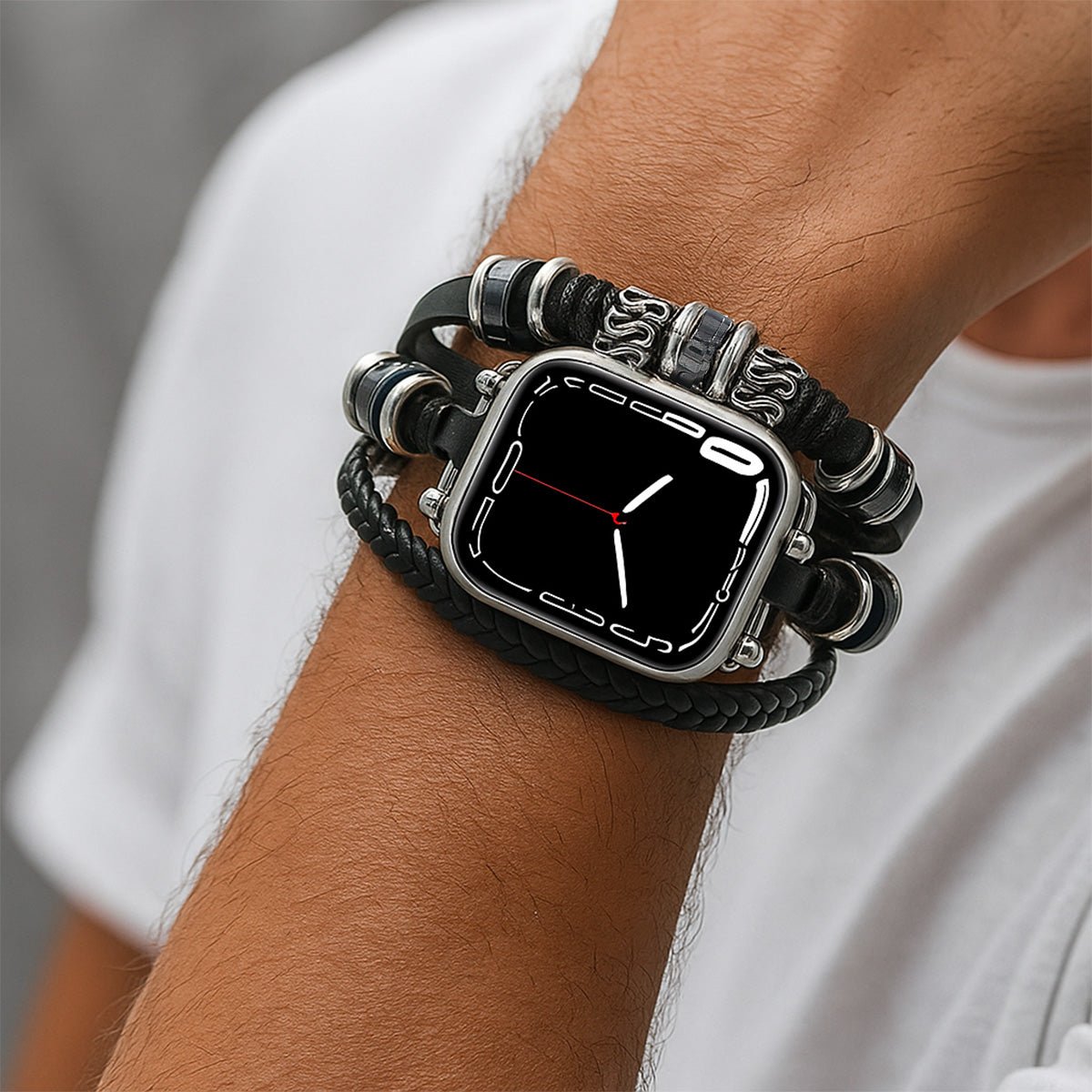 Bracciale Apple Watch multi-fili, stile cinturino intrecciato e perle