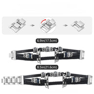 Bracelet multi-rangs pour Apple Watch avec lanières en cuir noir tressé et perles en acier argenté, taille réglable homme.