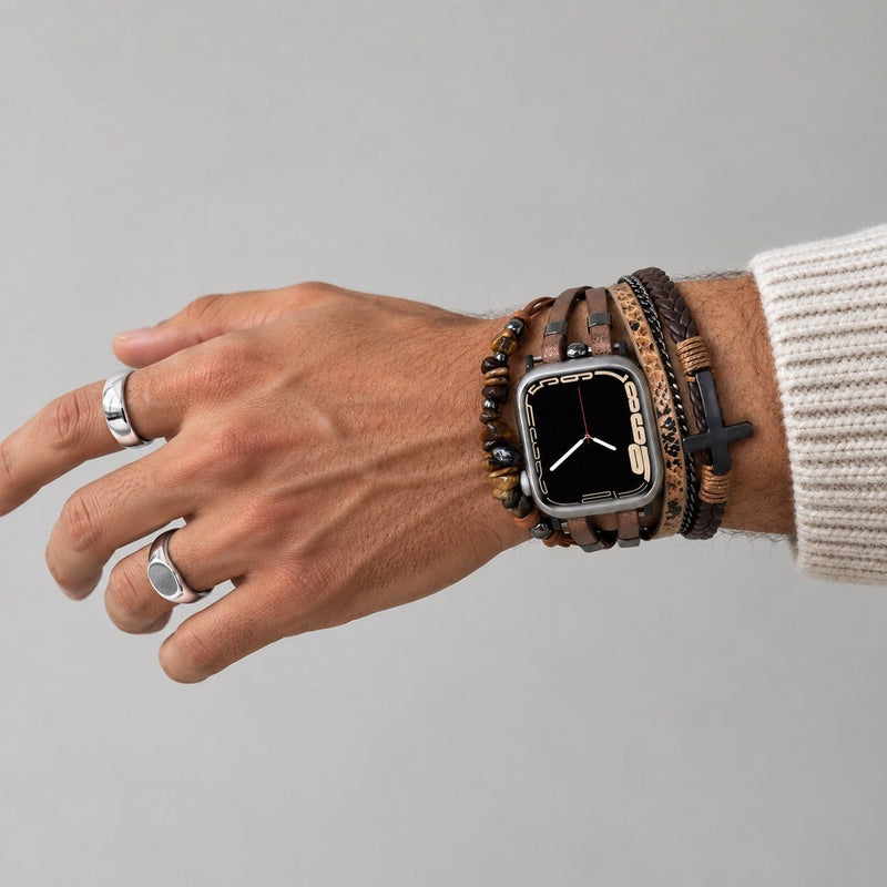 Bracelet Apple Watch multirangs avec croix chrétienne, détails contrastés, chaîne élégante, ajustement rapide, Kléder
