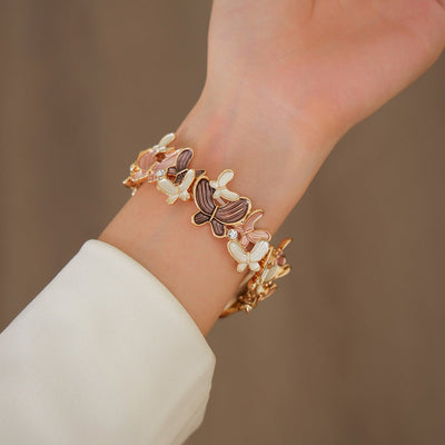 Apple Watch Bracelet with Enameled Butterfly Design, Elastic Links with Rhinestones, Marjorie Model