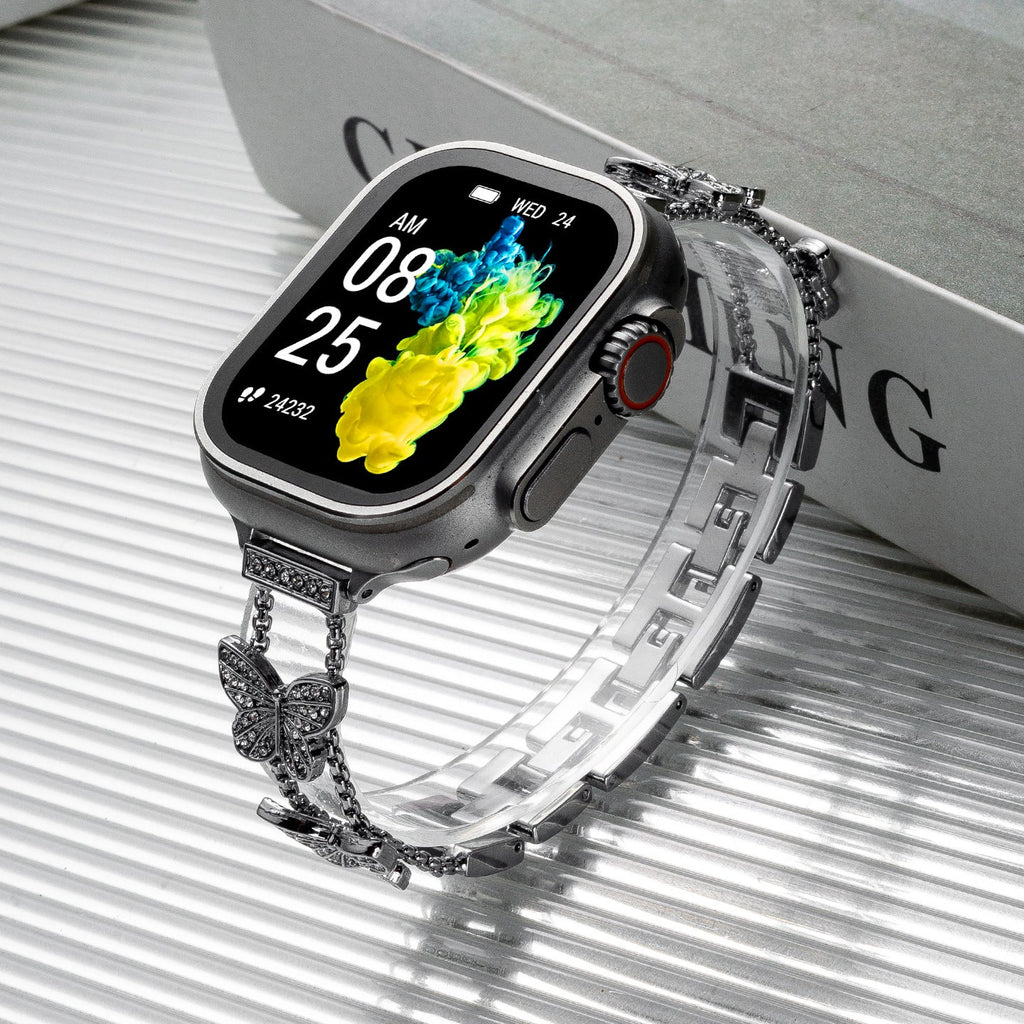Bracelet Apple Watch papillon zircon, bracelet montre en alliage métallique avec papillon scintillant, modèle Rinoure