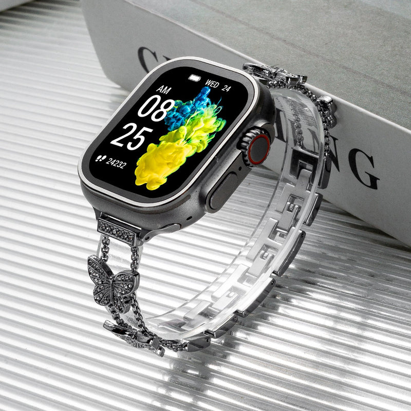 Bracelet Apple Watch papillon zircon, bracelet montre en alliage métallique avec papillon scintillant, modèle Rinoure