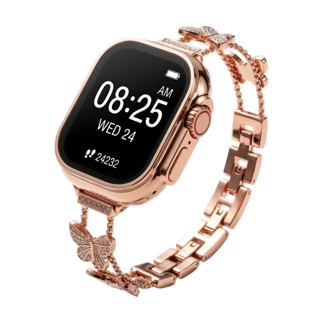 Apple Watch Butterfly Zircon Bracelet, Metal Alloy Watch Band with Sparkling Butterfly, Rinoure Model