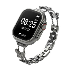 Bracelet Apple Watch papillon zircon, bracelet montre en alliage métallique avec papillon scintillant, modèle Rinoure