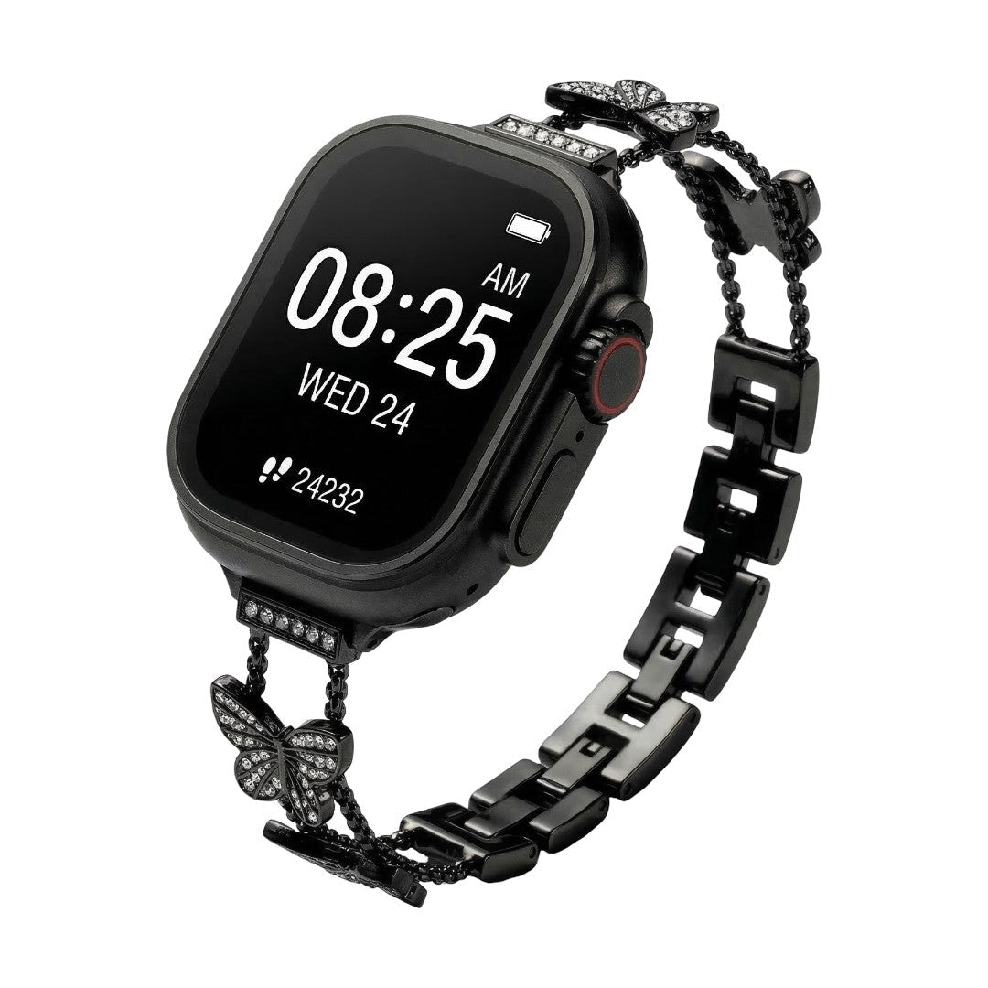Apple Watch Butterfly Zircon Bracelet, Metal Alloy Watch Band with Sparkling Butterfly, Rinoure Model