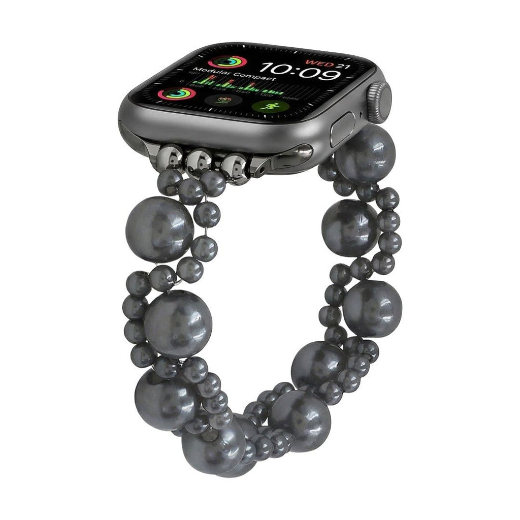 Bracelet Apple Watch perles blanches élastique, bijou élégant, style raffiné et féminin, modèle Perline