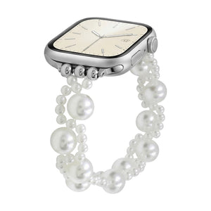 Bracelet Apple Watch perles blanches élastique, bijou élégant, style raffiné et féminin, modèle Perline