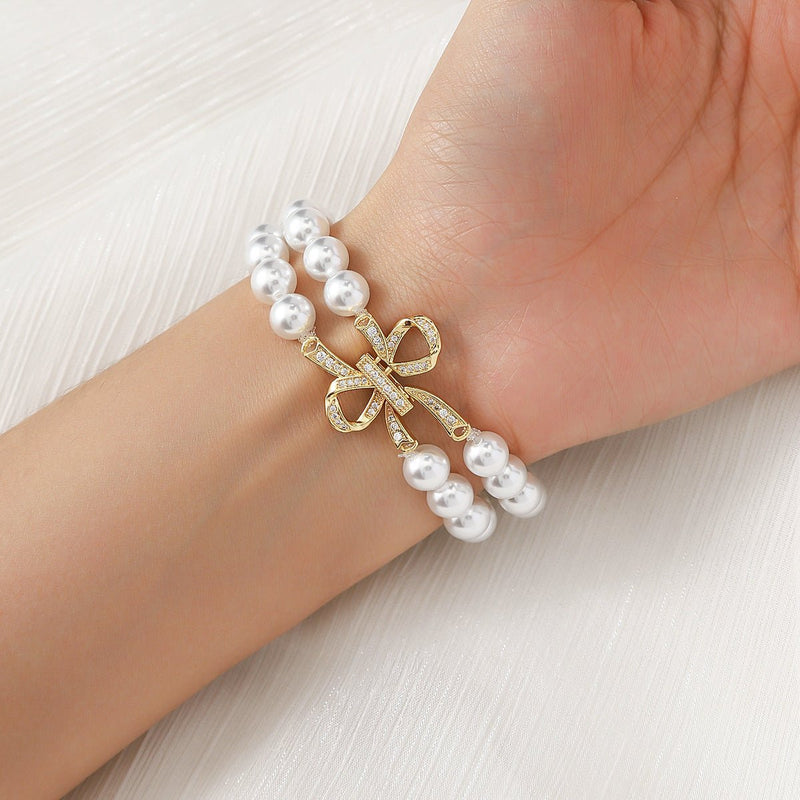 Bracelet Apple Watch perles élégantes, pour montre connectée femme avec nœud doré, élastique, modèle Vacra