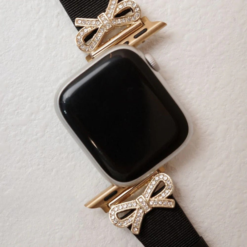 Bracelet Apple Watch, pour femme, chic en cuir, ruban à strass, modèle Ravia - La Boutique du Bracelet