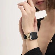 Bracelet Apple Watch, pour femme, chic en cuir, ruban à strass, modèle Ravia - La Boutique du Bracelet