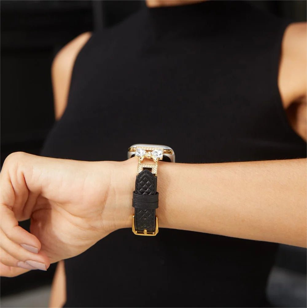 Bracelet Apple Watch, pour femme, chic en cuir, ruban à strass scintillant, modèle Bellita - La Boutique du Bracelet