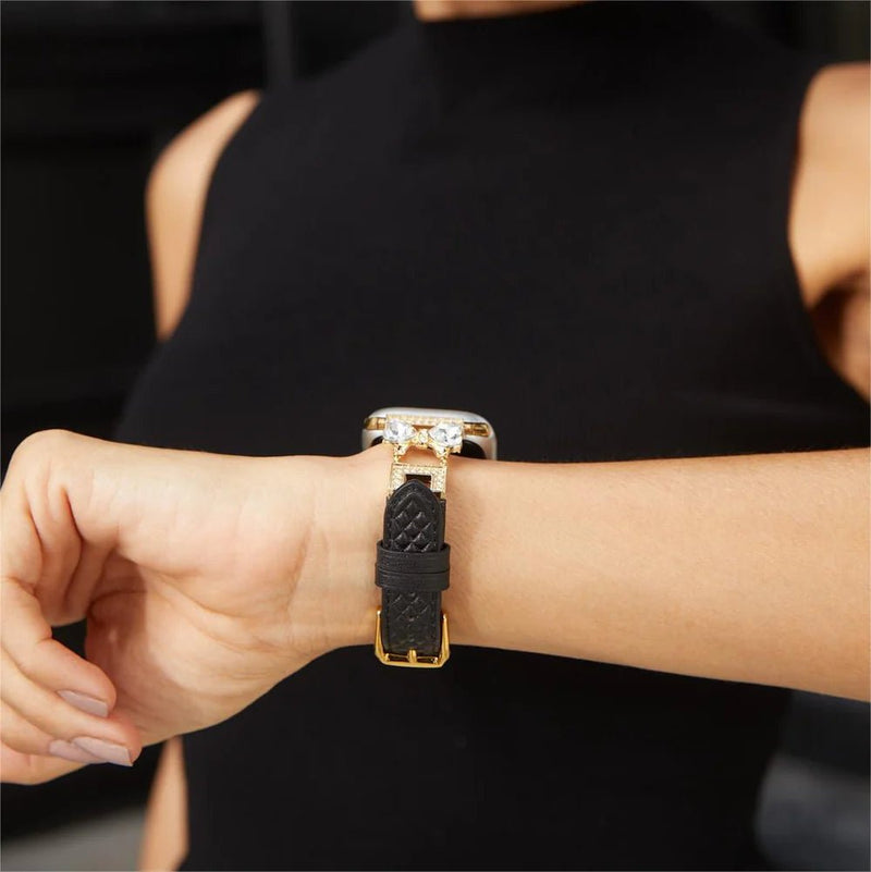 Bracelet Apple Watch, pour femme, chic en cuir, ruban à strass scintillant, modèle Bellita