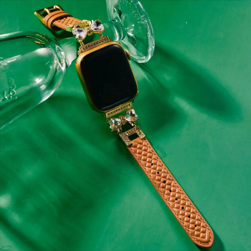 Bracelet Apple Watch, pour femme, chic en cuir, ruban à strass scintillant, modèle Bellita - La Boutique du Bracelet