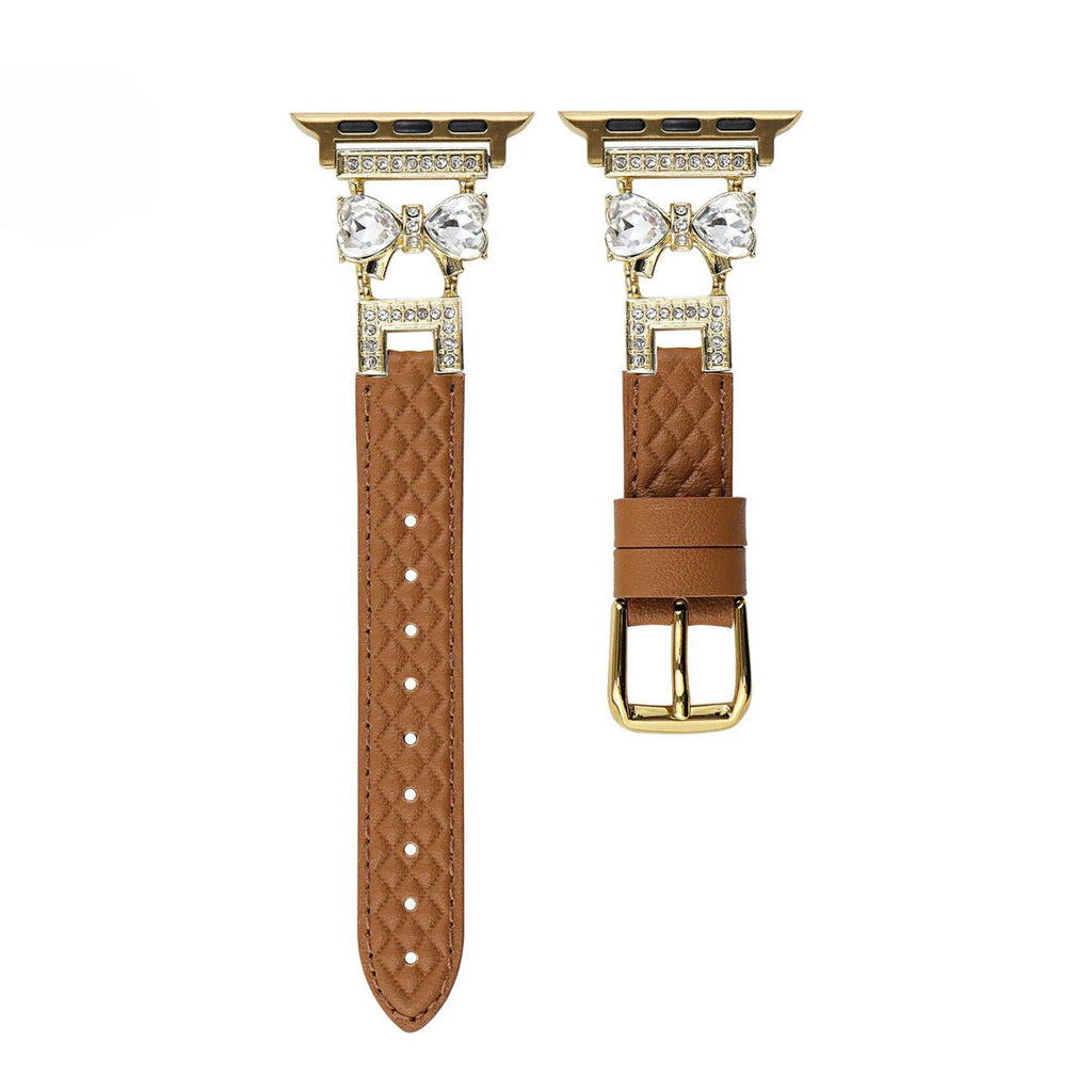 Bracelet Apple Watch, pour femme, chic en cuir, ruban à strass scintillant, modèle Bellita - La Boutique du Bracelet