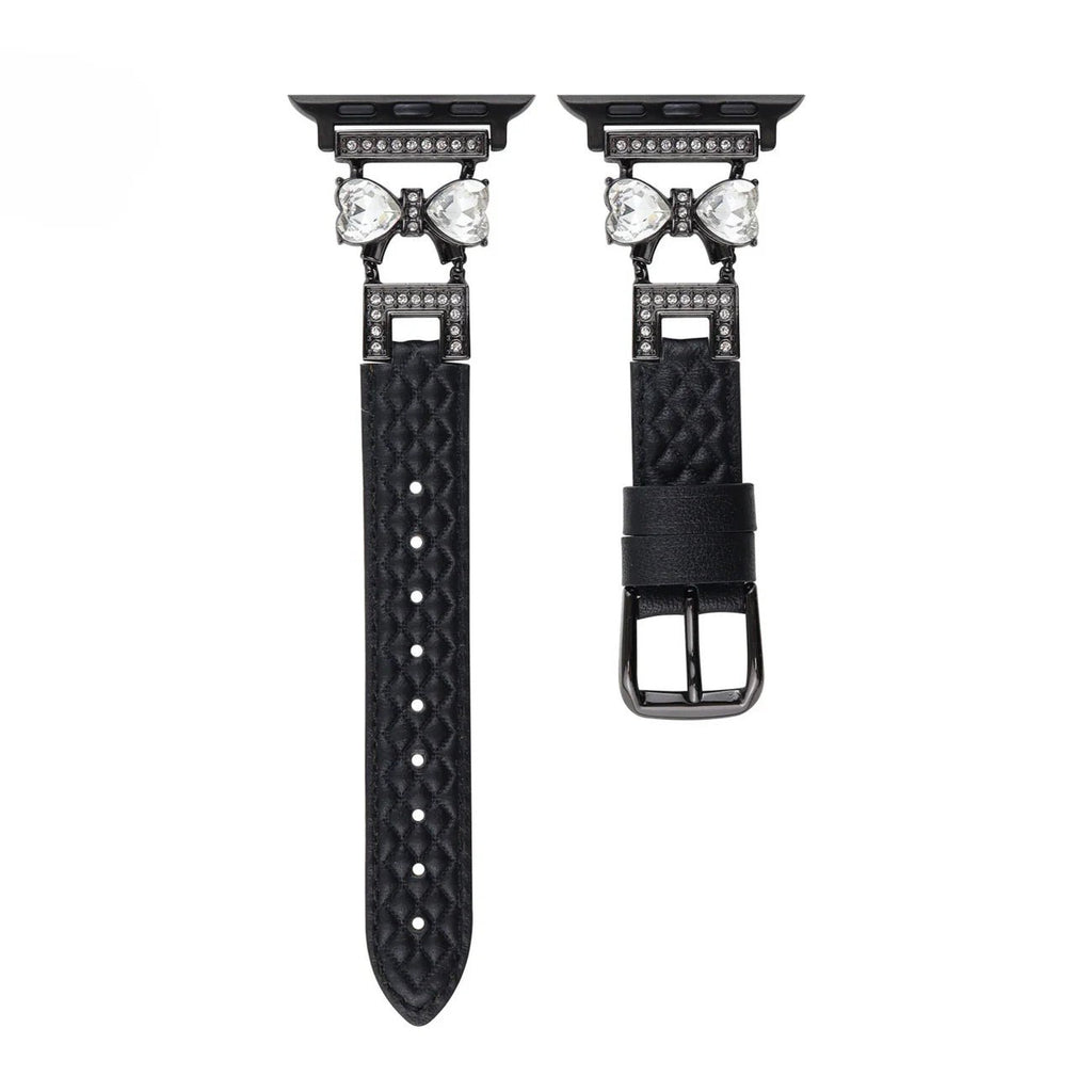 Bracelet Apple Watch, pour femme, chic en cuir, ruban à strass scintillant, modèle Bellita - La Boutique du Bracelet