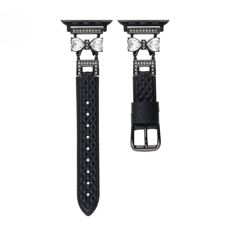 Bracelet Apple Watch, pour femme, chic en cuir, ruban à strass scintillant, modèle Bellita - La Boutique du Bracelet