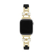 Bracelet Apple Watch, pour femme, chic en cuir, ruban à strass scintillant, modèle Bellita - La Boutique du Bracelet