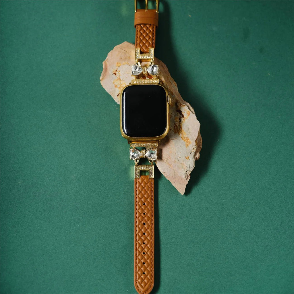 Bracelet Apple Watch, pour femme, chic en cuir, ruban à strass scintillant, modèle Bellita - La Boutique du Bracelet