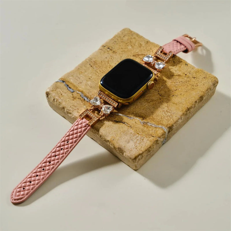 Bracelet Apple Watch, pour femme, chic en cuir, ruban à strass scintillant, modèle Bellita - La Boutique du Bracelet