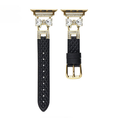 Bracelet Apple Watch, pour femme, chic en cuir, ruban à strass scintillant, modèle Bellita - La Boutique du Bracelet