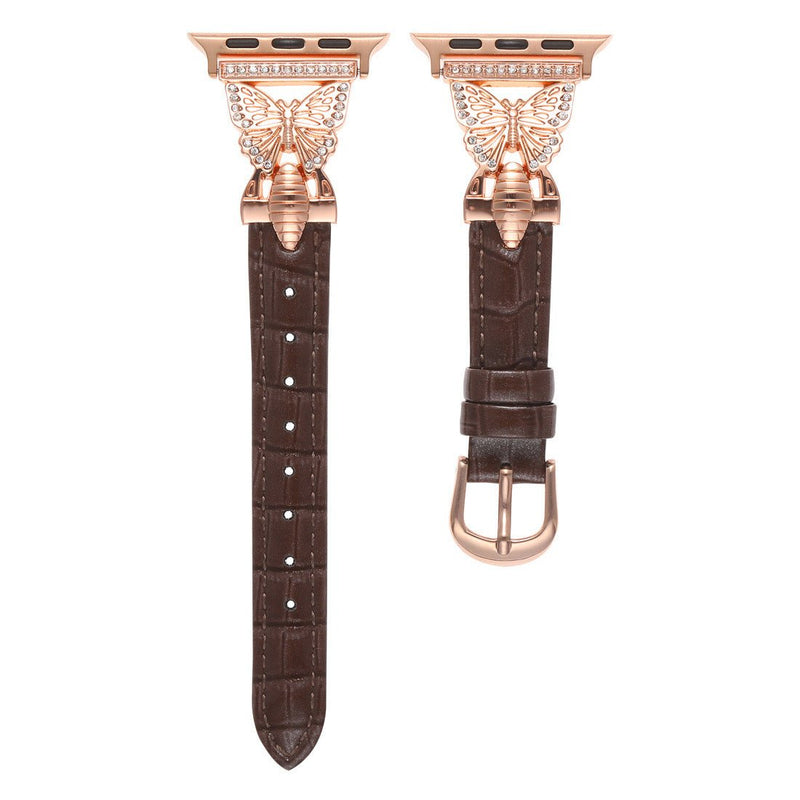 Bracelet Apple Watch, pour femme, cuir et acier inoxydable, papillon moderne, modèle Djibi - La Boutique du Bracelet
