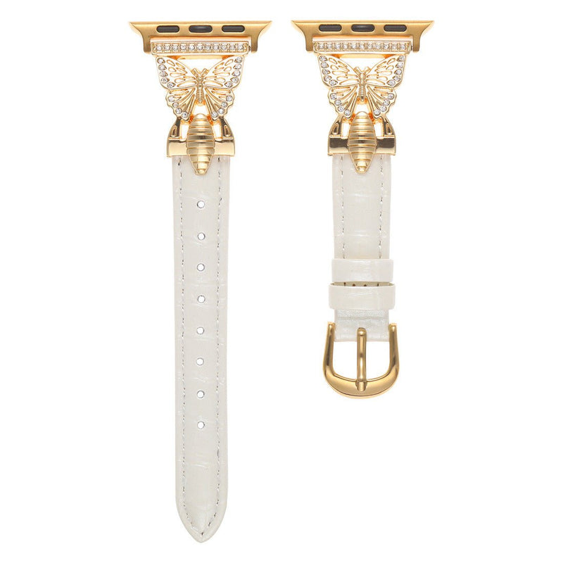 Bracelet Apple Watch, pour femme, cuir et acier inoxydable, papillon moderne, modèle Djibi - La Boutique du Bracelet
