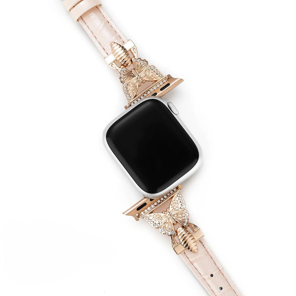 Bracelet Apple Watch, pour femme, cuir et acier inoxydable, papillon moderne, modèle Djibi - La Boutique du Bracelet