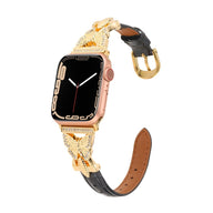Bracelet Apple Watch, pour femme, cuir et acier inoxydable, papillon moderne, modèle Djibi - La Boutique du Bracelet
