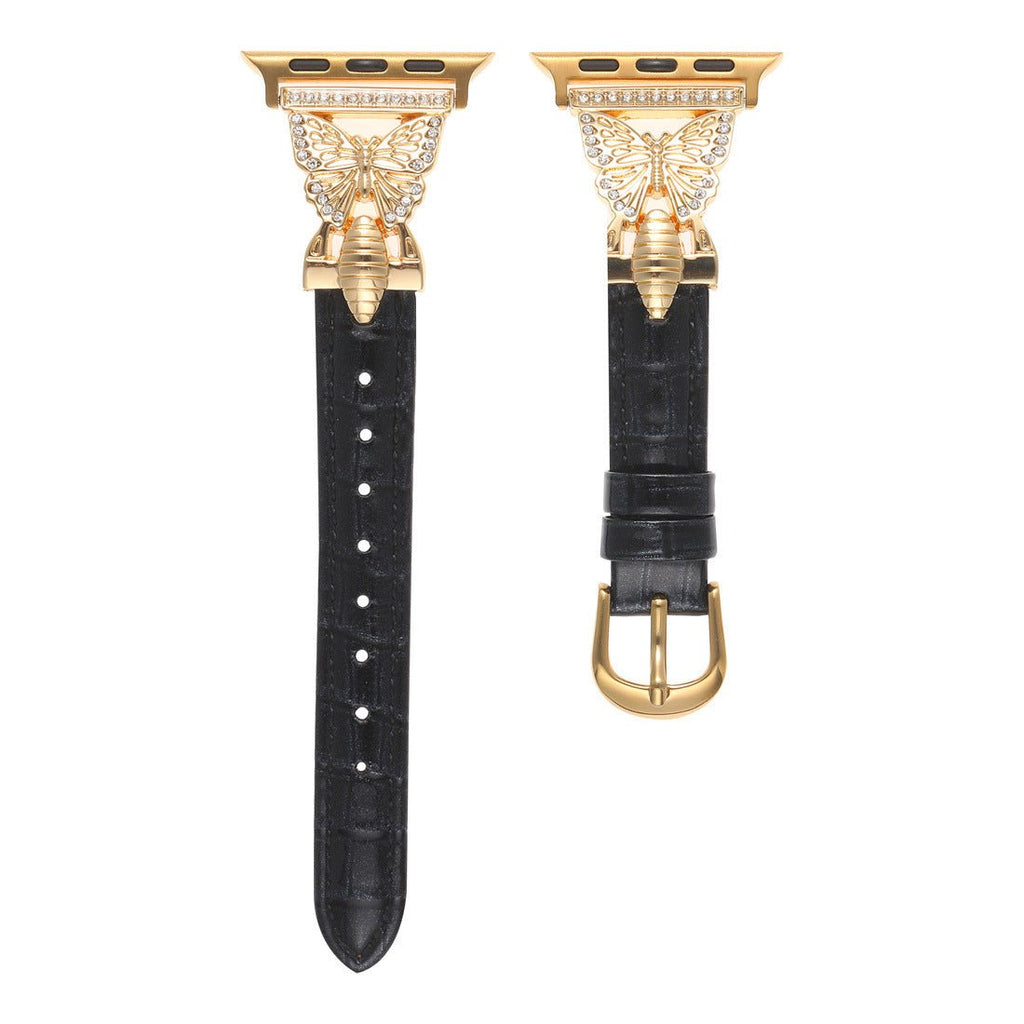 Bracelet Apple Watch, pour femme, cuir et acier inoxydable, papillon moderne, modèle Djibi - La Boutique du Bracelet
