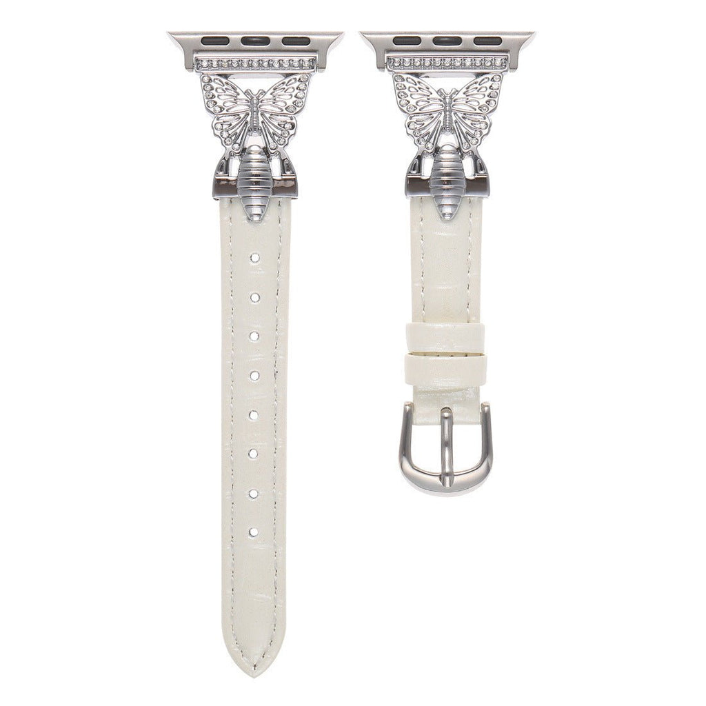Bracelet Apple Watch, pour femme, cuir et acier inoxydable, papillon moderne, modèle Djibi - La Boutique du Bracelet