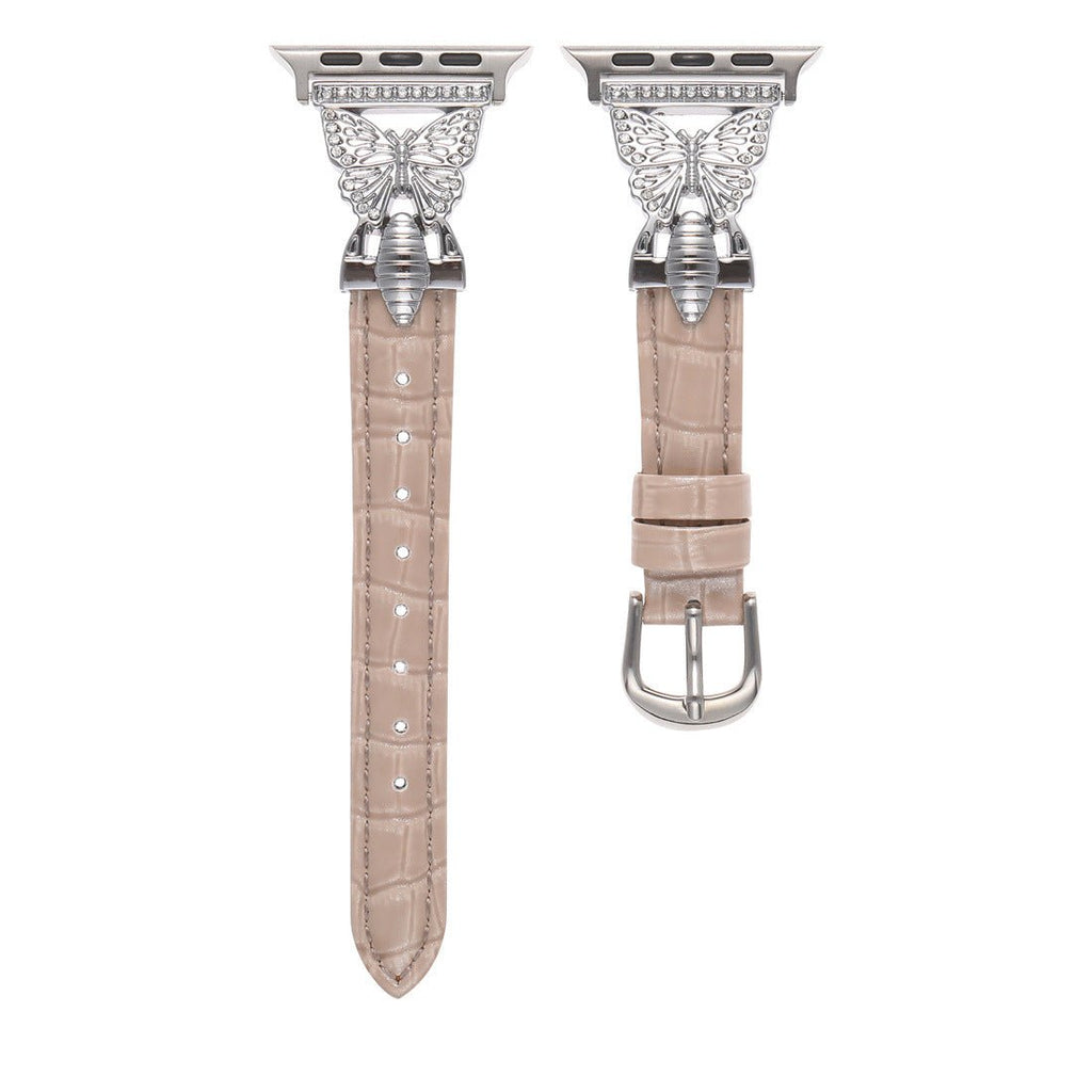 Bracelet Apple Watch, pour femme, cuir et acier inoxydable, papillon moderne, modèle Djibi - La Boutique du Bracelet