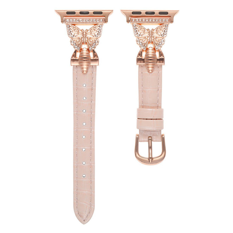 Bracelet Apple Watch, pour femme, cuir et acier inoxydable, papillon moderne, modèle Djibi - La Boutique du Bracelet