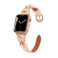 Bracelet Apple Watch, pour femme, cuir et acier inoxydable, papillon moderne, modèle Djibi - La Boutique du Bracelet